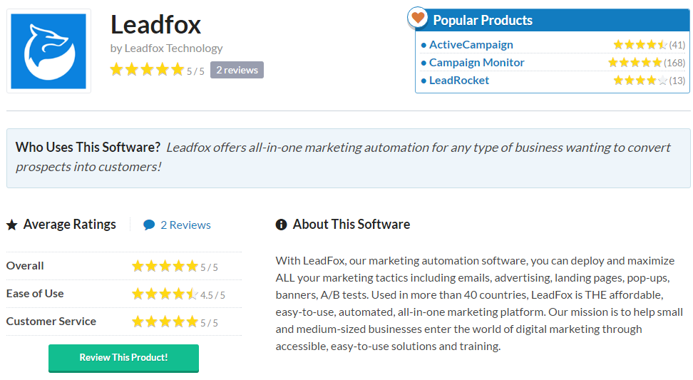 leadfox capterra software email marketing