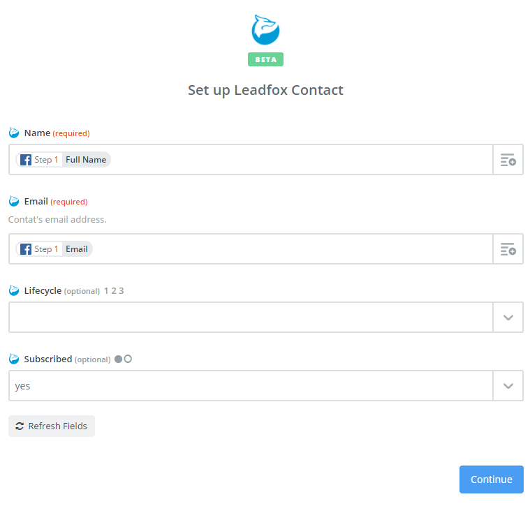 Facebook Zapier Leadfox