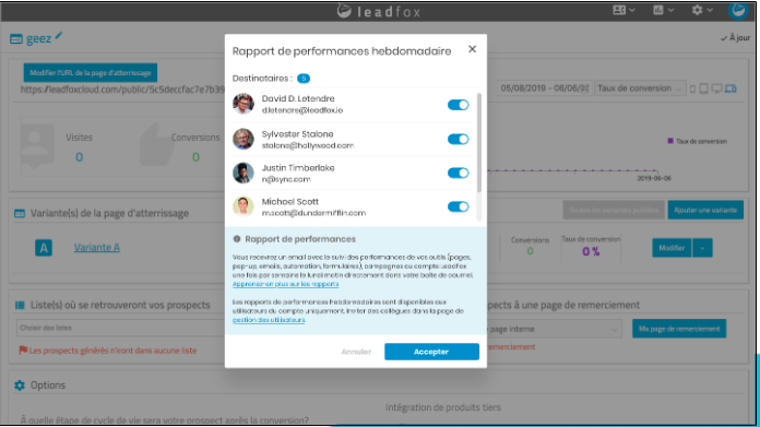 Partage de rapports Leadfox