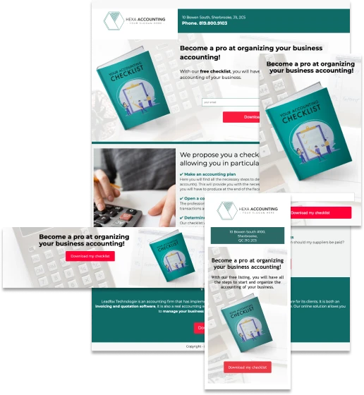 Accounting firm campaign: landing pages and emails offering a free checklist