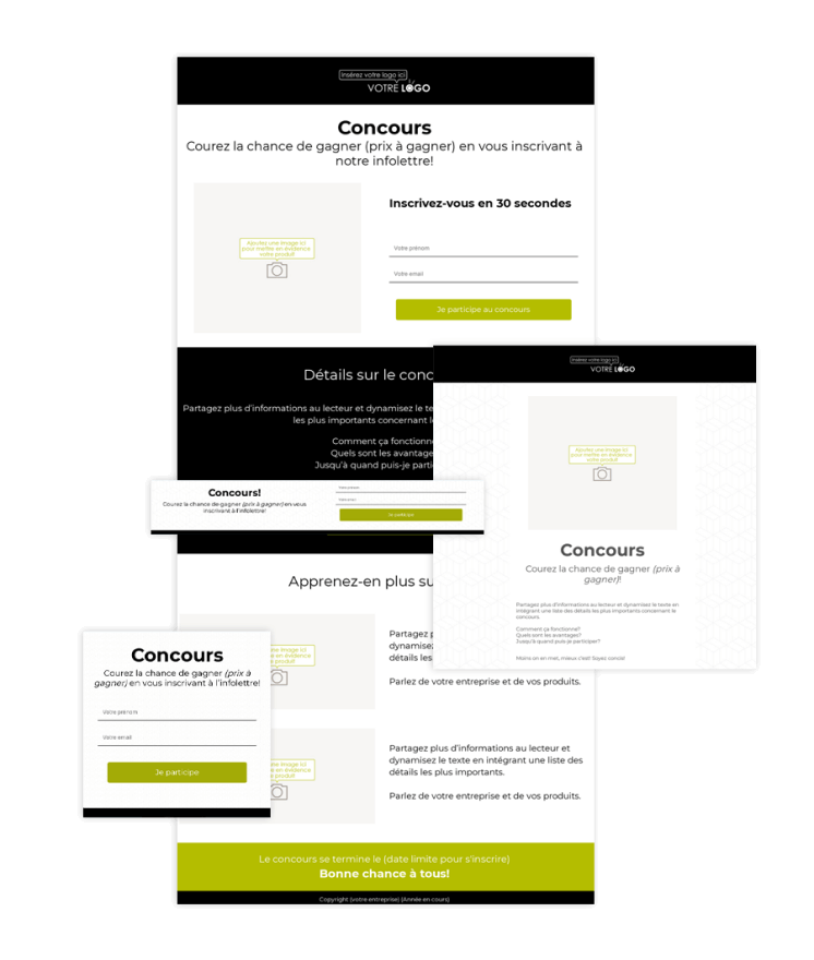 Contest landing page and sign-up form templates