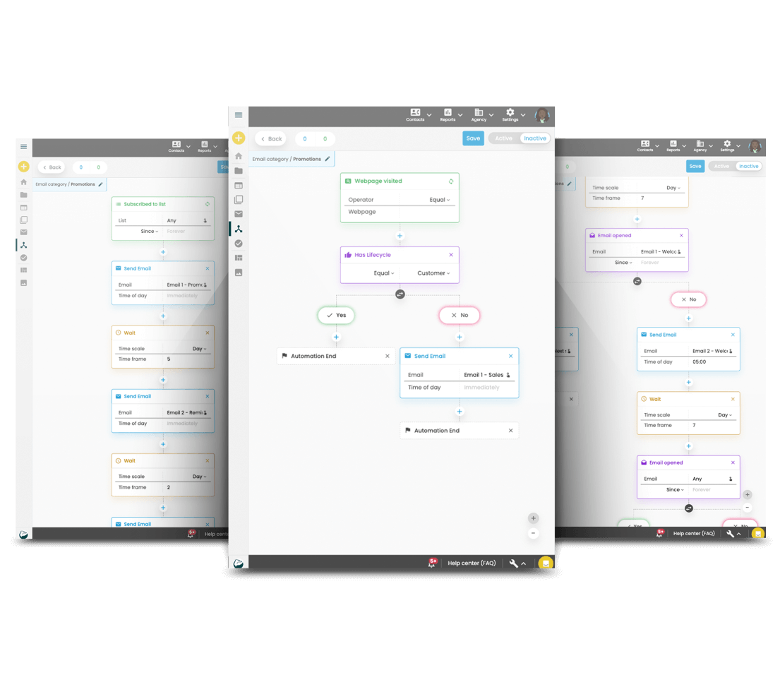 Three Leadfox automation workflow templates side by side