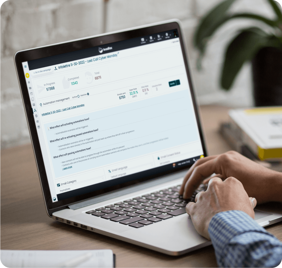 Laptop showing an automation's results in Leadfox
